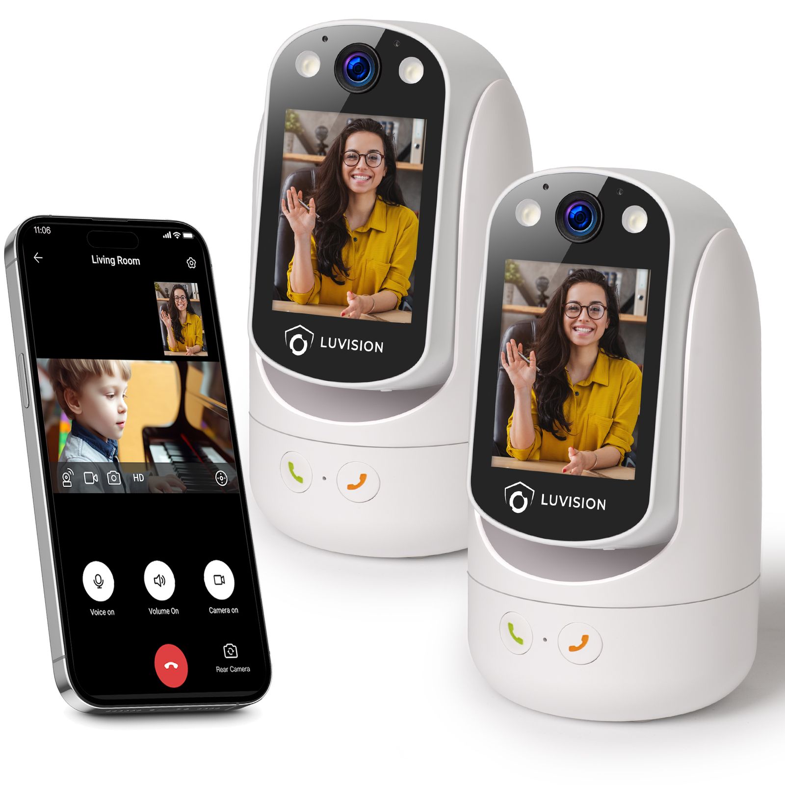 LUVISION 2er Set PTZ Gegensprechkamera Video Anruf Kamera Telefonkamera WLAN &Uuml;berwachungskamera Senioren Baby Autotracking 