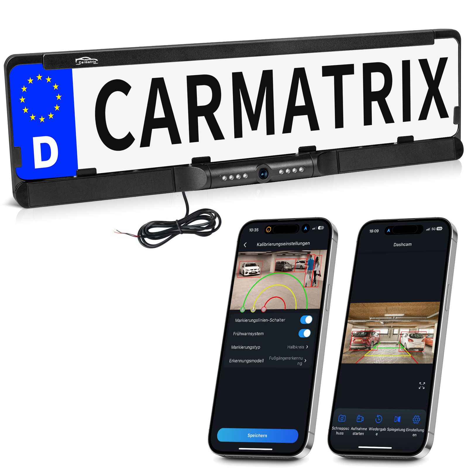 CARMATRIX KI Auto WLAN R&uuml;ckfahrkamera im Nummernschild Kennzeichenhalter f&uuml;r Smarthone App 