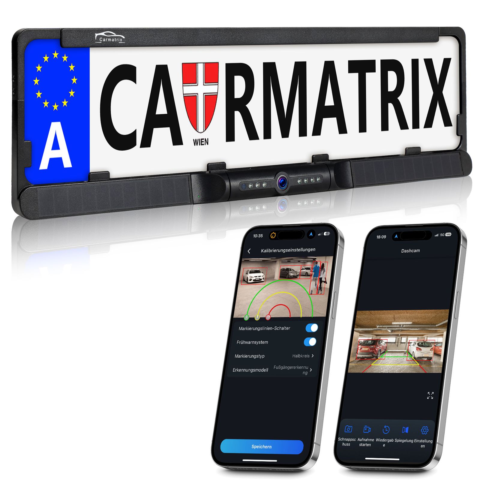 CARMATRIX Solar Auto WLAN R&uuml;ckfahrkamera KI Personenerkennung 