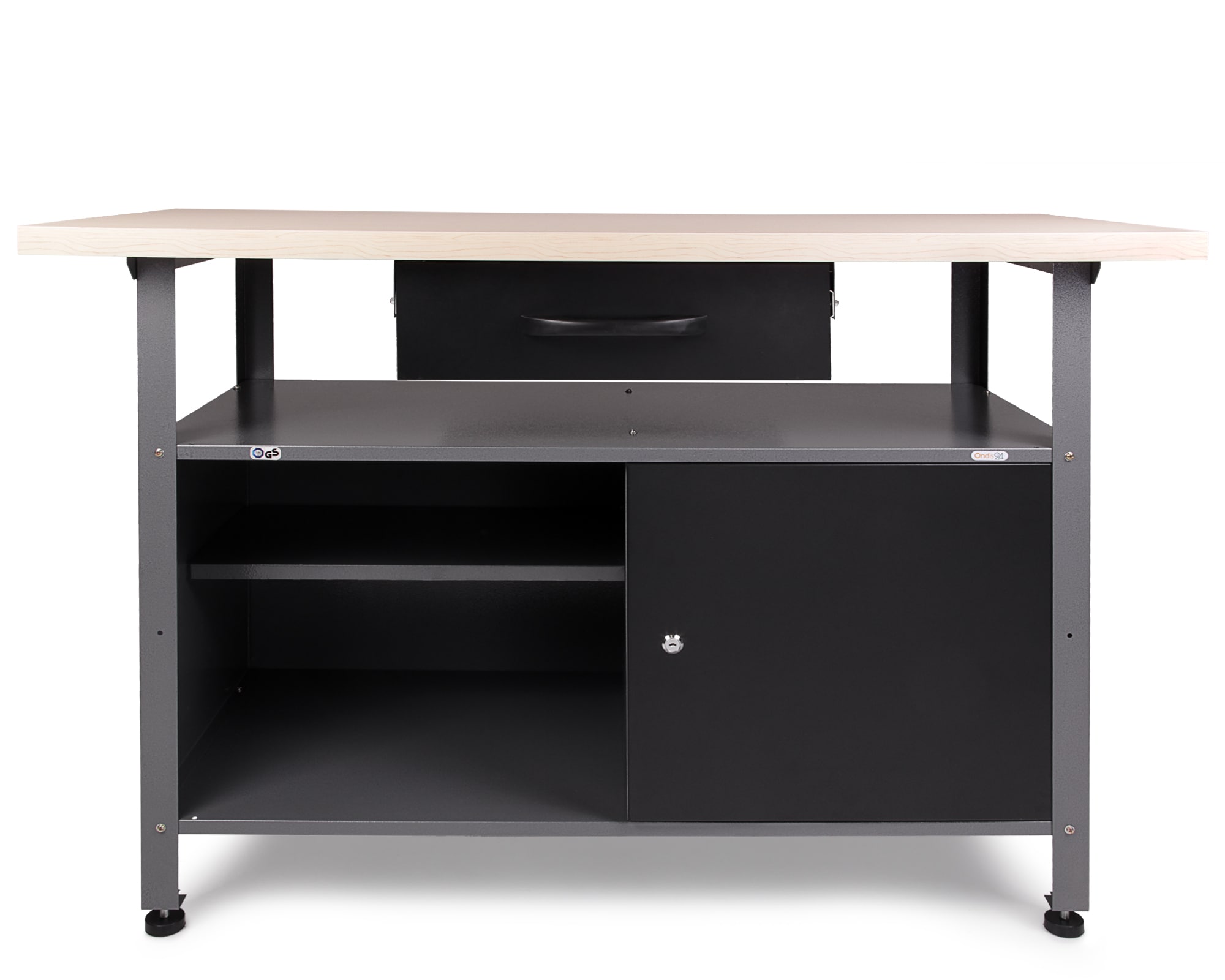 Werkbank Klaus 120cm mit Schublade und T&uuml;r schwarz 