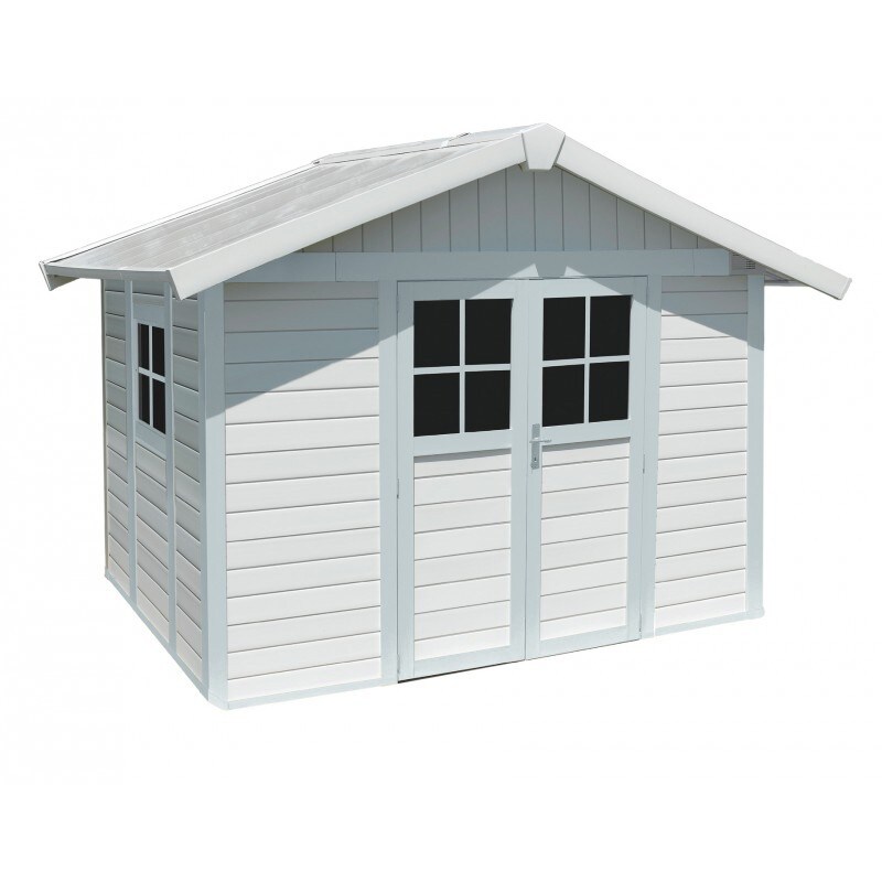 Grosfillex DECO Gartenhaus H7.5 2-t&uuml;rig grau/wei&szlig; 