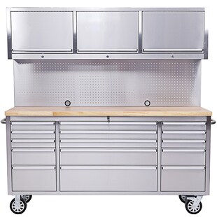 Werkstatt mit Lochwand und Schrank 198 cm Edelstahl, rollbar 