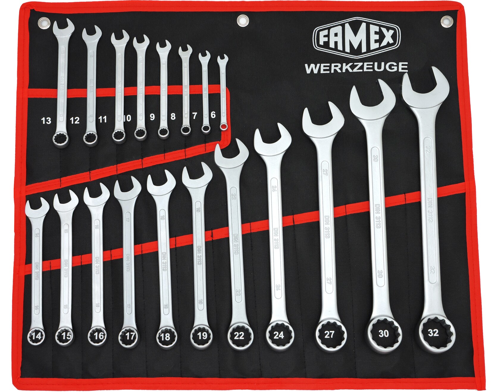 FAMEX 10349-19 Ringmaulschlüssel in Rolltasche 19-tlg.