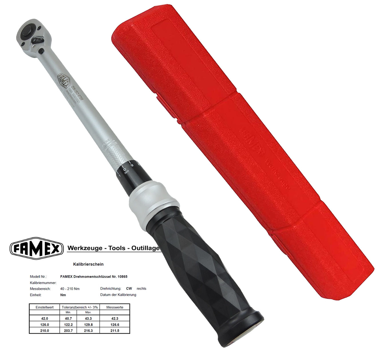 FAMEX 10865 Profi Drehmomentschl&uuml;ssel 12,5 mm (1/2-Zoll)-Antrieb, 40-210 Nm 