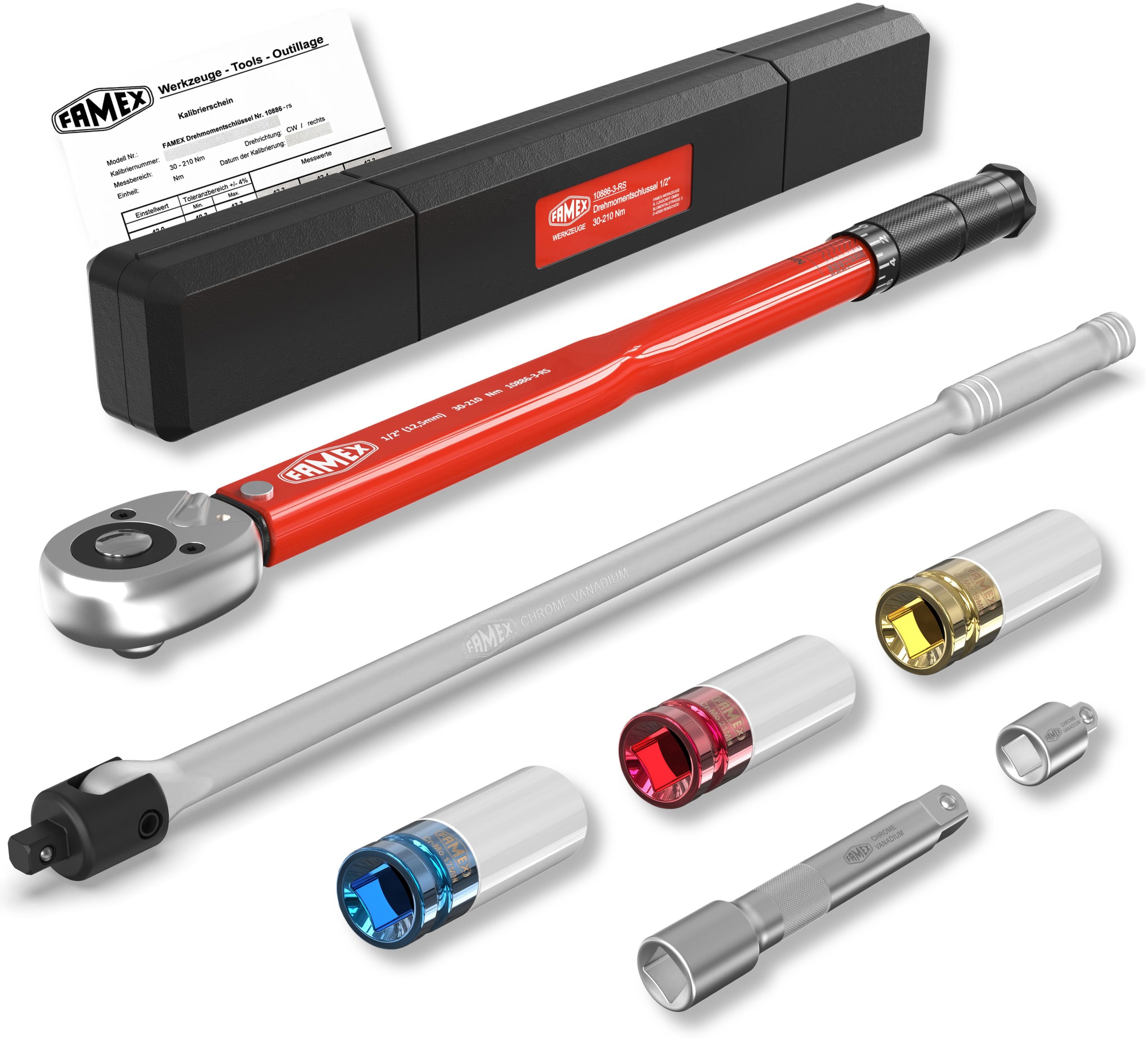 FAMEX 10914 Drehmomentschl&uuml;ssel 1/2", Radwechsel-Satz mit Gelenkschl&uuml;ssel 