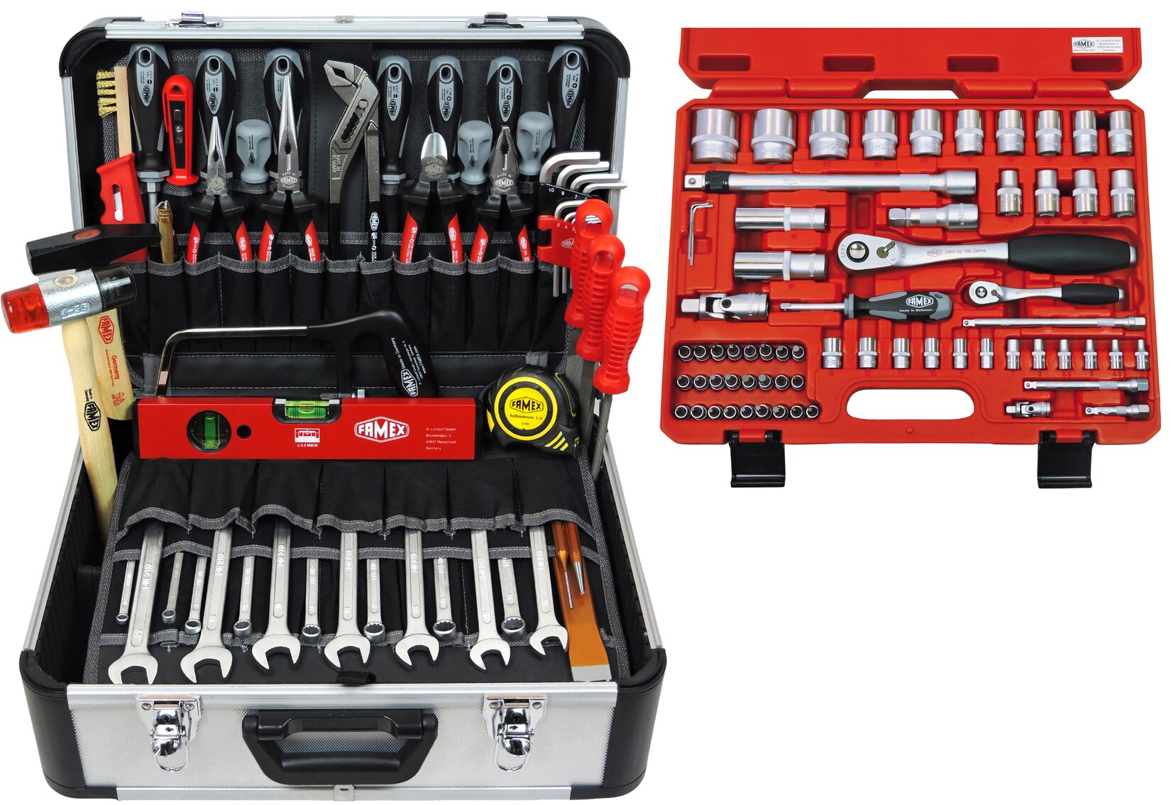 FAMEX 420-18 Profi Werkzeugkoffer mit Werkzeug Set und Steckschlüsselsatz