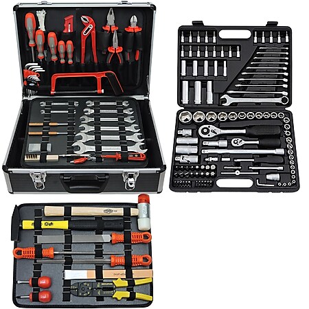 FAMEX 719-50 Werkzeugkoffer mit Werkzeug Set und Steckschlüsselsatz 