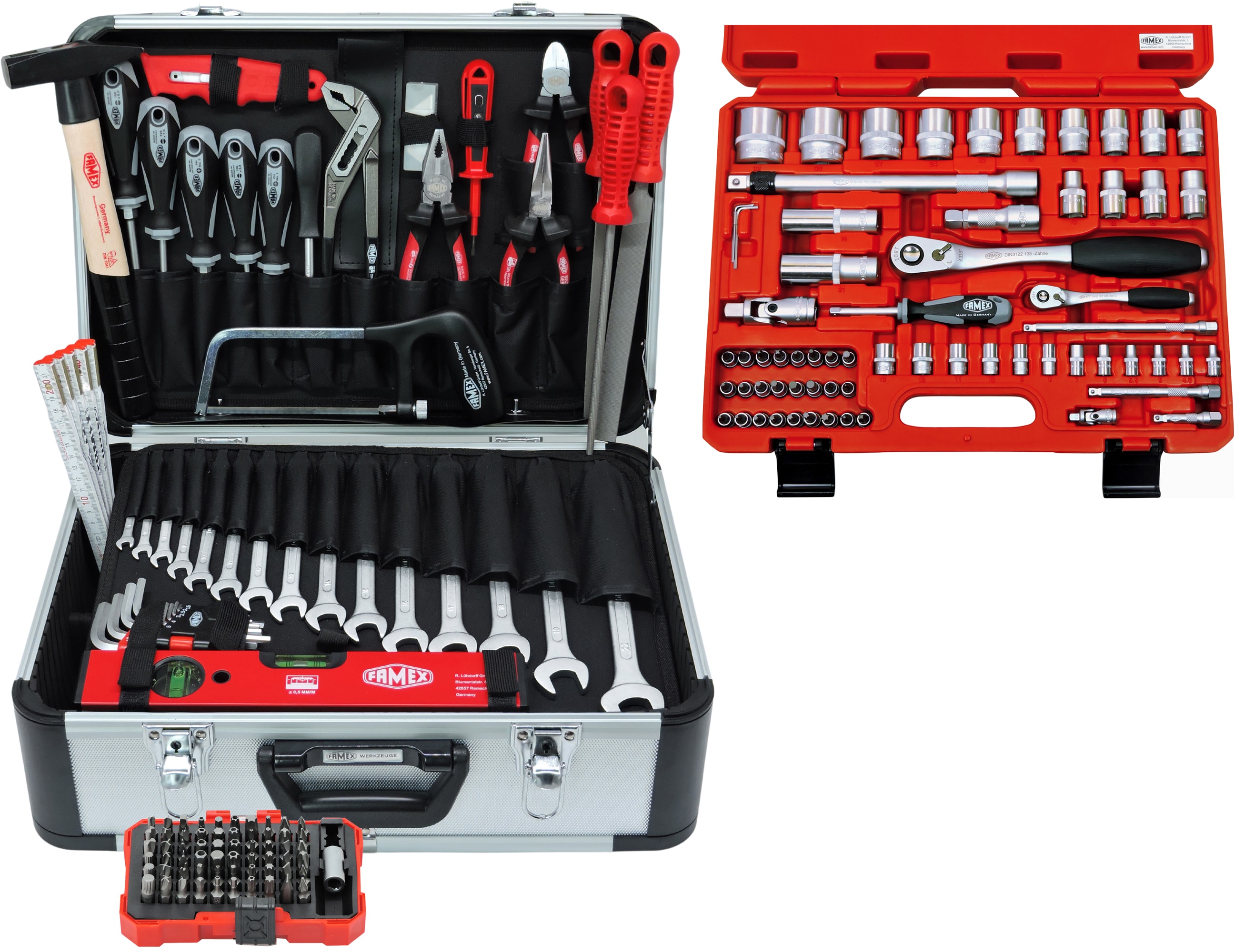 FAMEX 729-17 Werkzeugkoffer gef&uuml;llt mit Werkzeug und Steckschl&uuml;sselsatz 