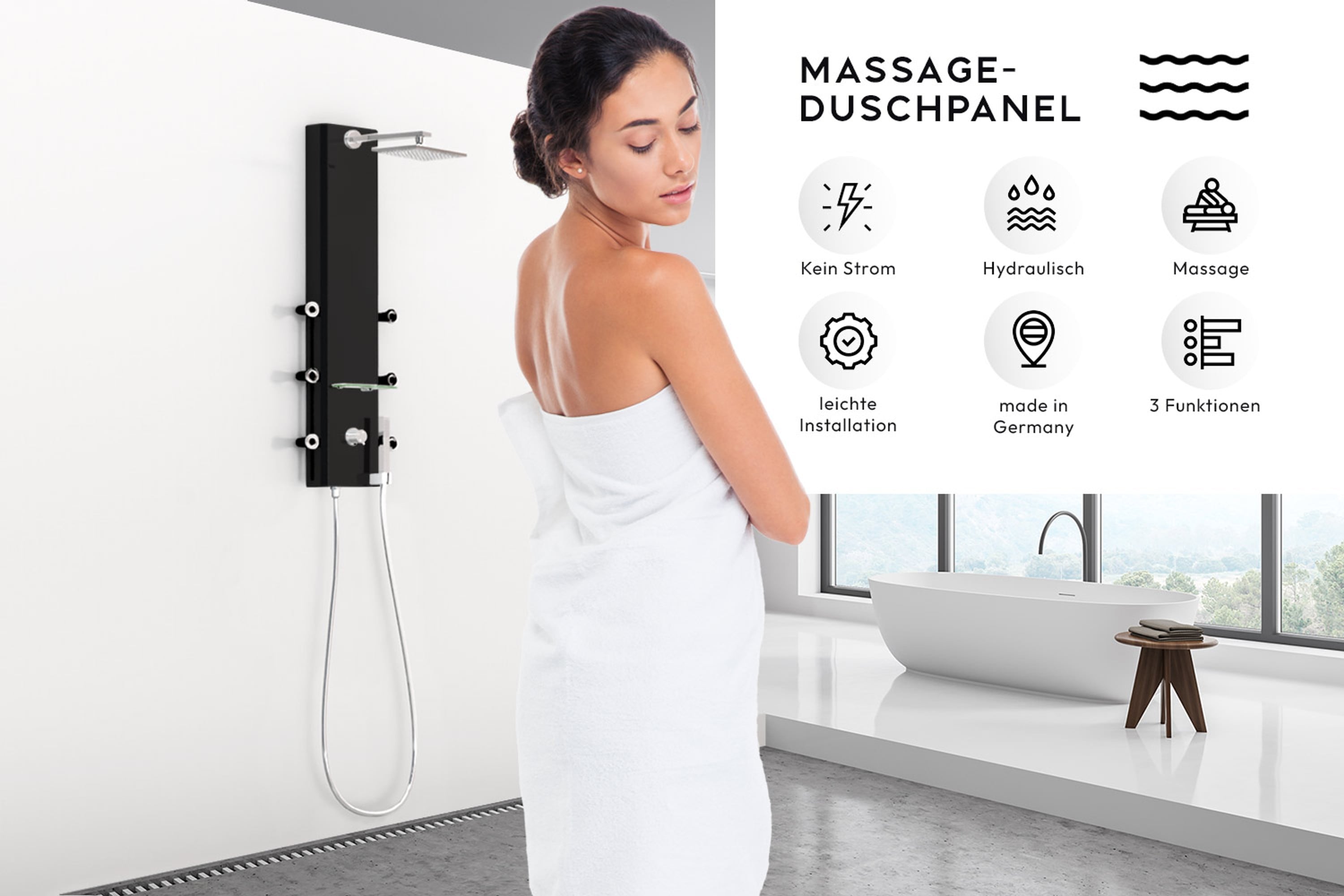 Dusbad Aqua Dancer einzigartiges bewegliches Duschpaneel Made in Germany schwarz 