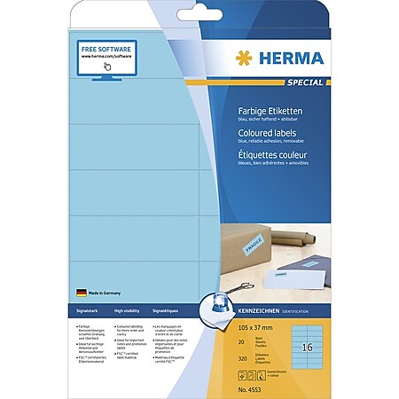 HERMA 4553 - Blau - Rechteck - A4 - Universal - Matte - Laser/Inkjet 