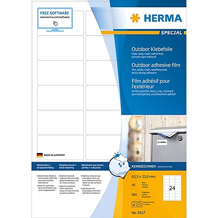 HERMA 9537 - Weiß - Rechteck - A4 - Universal - Polyethylen - Matte 