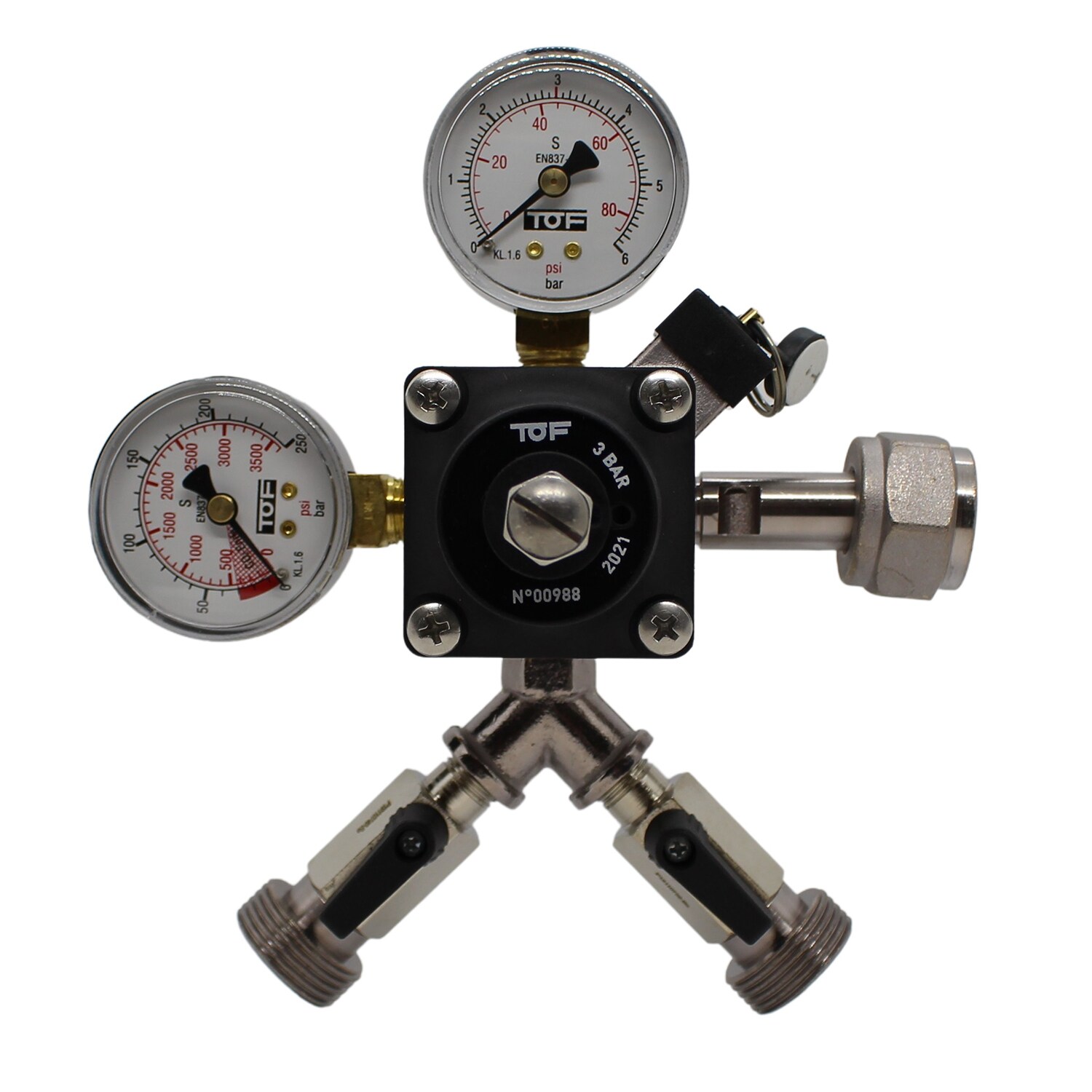 Druckminderer, Druckregler, Druckreduzierventil - CO2 für Bier Zapfanlage 3 bar, 2-leitig