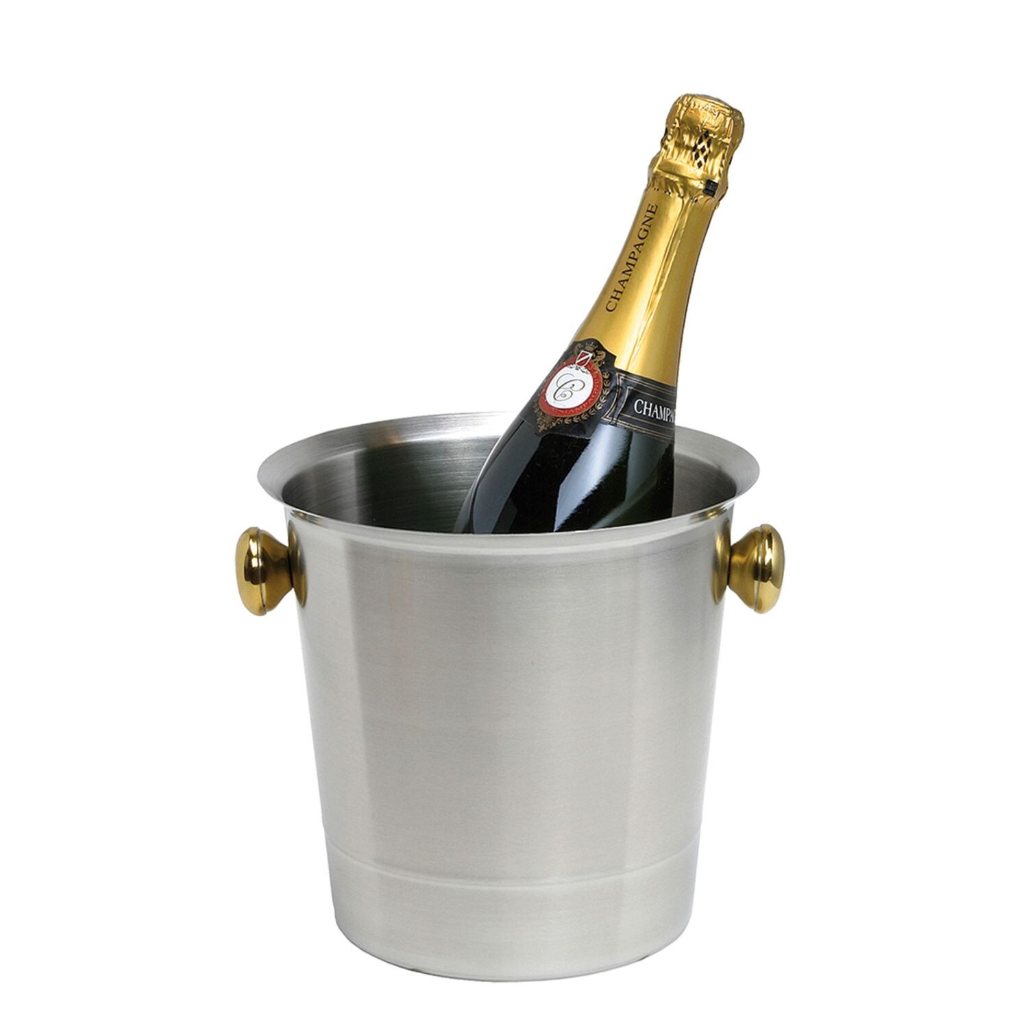 Sekt und Champagner Kübel, 18/8 Edelstahl, matt mit goldfarbenen Griffen, 5,0 Liter