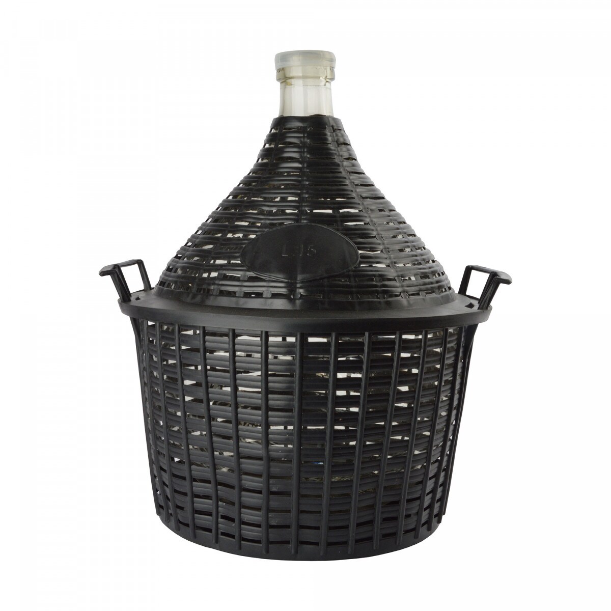 Glasflasche, Glasballon  normale Öffnung mit Korb + Kunststoffstopfen