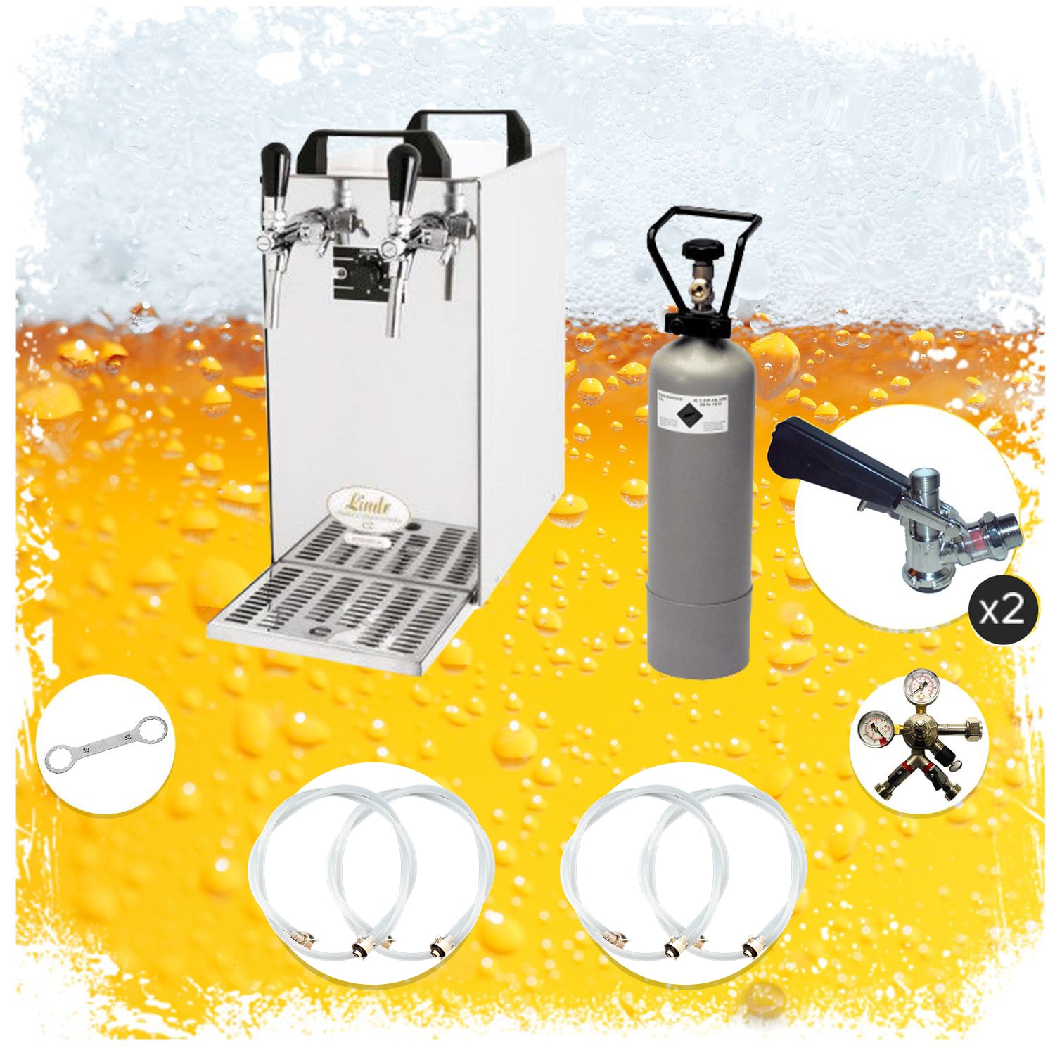 Komplett Set - Zapfanlage, Bierzapfanlage - Kontakt 40 2-leitig Trockenk&uuml;hler, Durchlaufk&uuml;hler 50 Liter/h, Green Line, Zapfkopf:5 Liter Adapter,Zapfkopf 2:Flach 