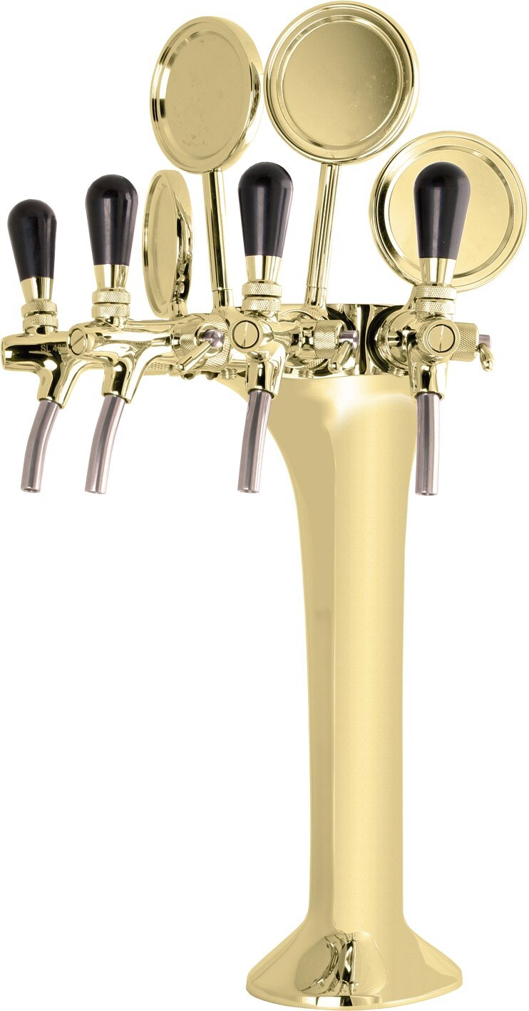 Komplett Set - Schanksäule, Bierzapfsäule Gold 4-leitig, elegant, "Topp-Qualität!"