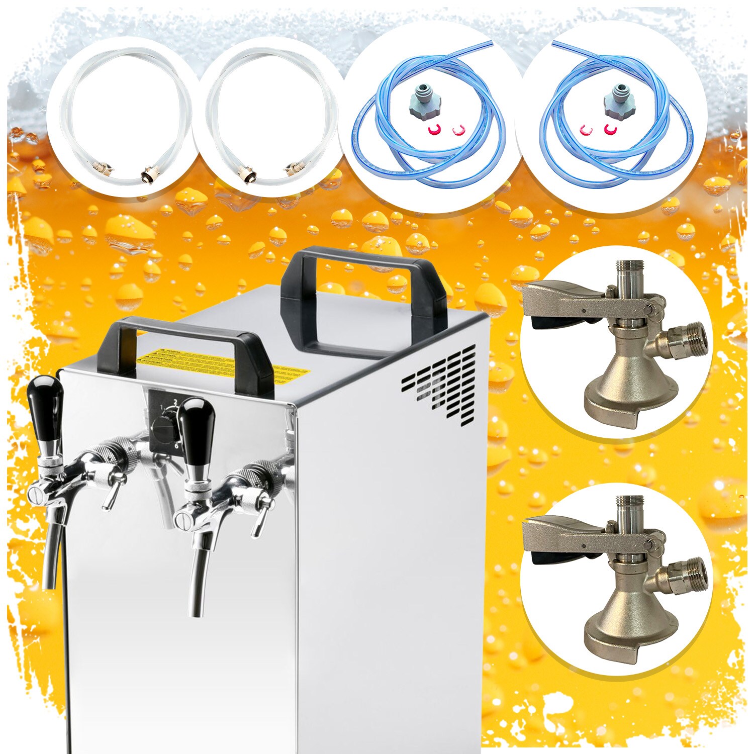 Komplett Set Zapfanlage Kontakt 40/K Bierzapfanlage 2-leitig Trockenkühlgerät aus Edelstahl, 50 Liter/h, mit Membranpumpe, Green Line, Korb,Flach