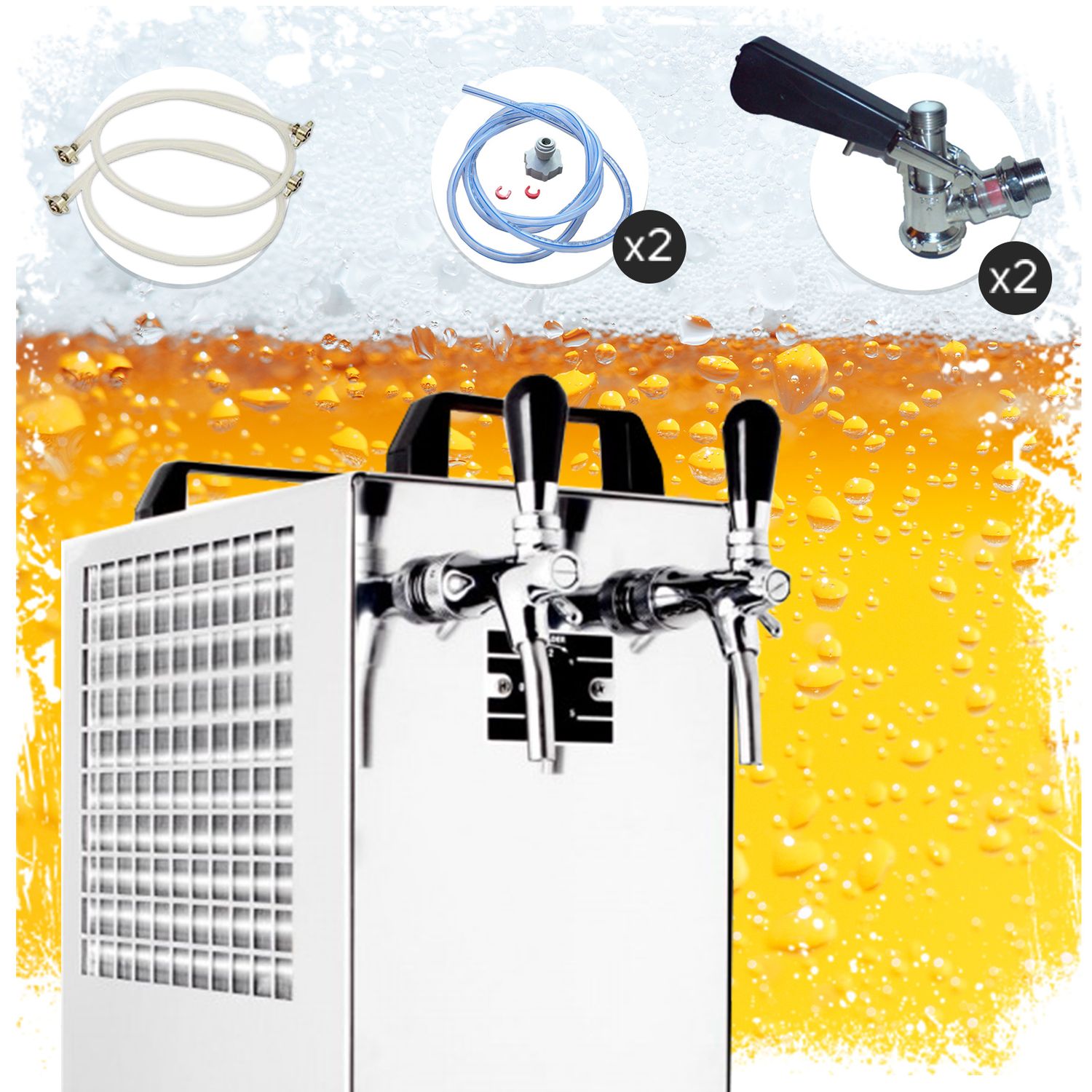 Komplett Set Zapfanlage Kontakt 40/K Bierzapfanlage 2-leitig Trockenk&uuml;hlger&auml;t aus Edelstahl, 50 Liter/h, mit Membranpumpe, Green Line, Zapfkopf:ohne,Zapfkopf 2:5 Liter Adapter 