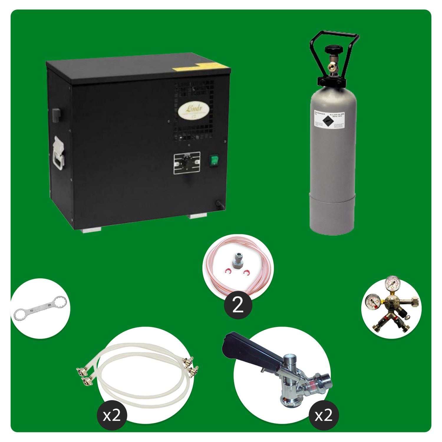 Komplett Set Zapfanlage, Bierzapfanlage AS-40, 2-leitig, Durchlaufk&uuml;hler, Nassk&uuml;hler - Untertheke, Green Line, Zapfkopf:ohne,Zapfkopf 2:NC Adapter 