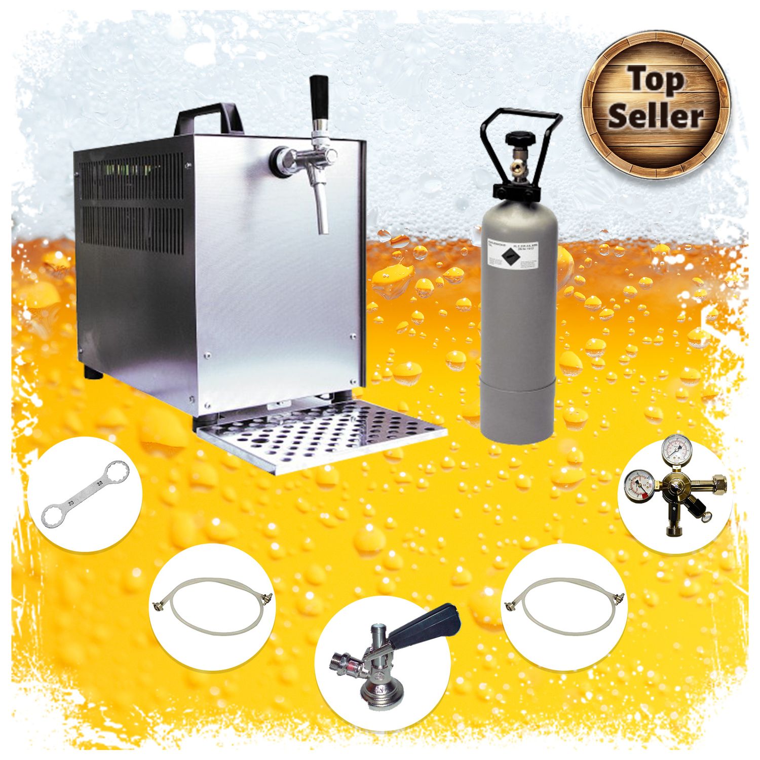 Komplet Set Zapfanlage, Bierzapfanlage - Bierkoffer 60 Liter/Std. - mit Kompensatorhahn, Zapfkopf:NC Adapter 