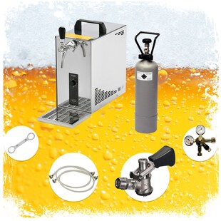 Komplett Set - Zapfanlage, Bierzapfanlage, Bierkoffer, Durchlaufkühler PYGMY 25 LE, 1-leitig Trockenkühler, 30 Liter/h, Green Line, KeyKeg 