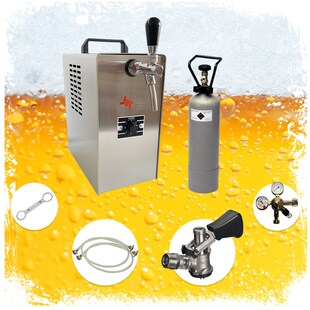 Komplett Set - Zapfanlage, Bierzapfanlage JET 30 Bierkoffer, Durchlaufkühler 1-leitig Trockenkühler, bis zu 35 Liter/h, Zapfkopf:NC Adapter 