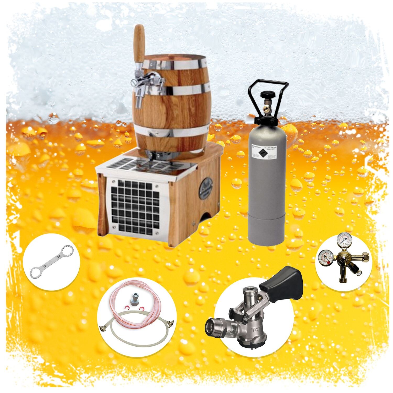 Komplett Set - Zapfanlage, Bierzapfanlage, Bierkoffer - Soudek 20, Trockenkühlgerät Bierfass Optik, 1-leitig, 20 Liter/h, Green Line