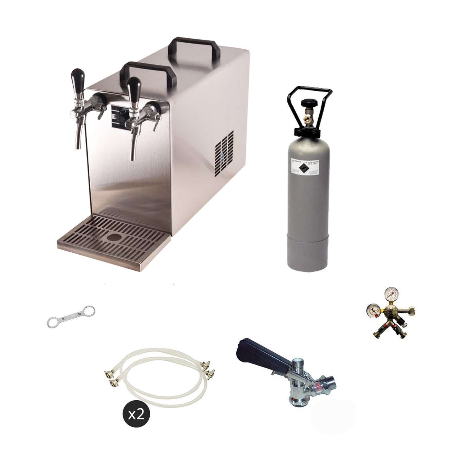 Komplett Set - Zapfanlage STREAM 50 Bierkoffer, Bierzapfanlage, Durchlaufk&uuml;hler 2-leitig Trockenk&uuml;hler, bis zu 55 Liter/h - BLACK EDITION, Zapfkopf:NC Adapter,Zapfkopf 2:NC Adapter 