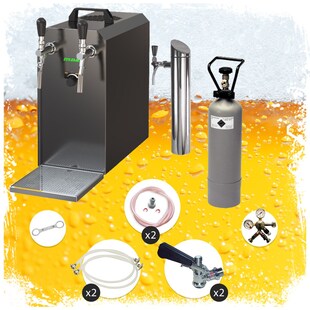 Untertheken Komplett Set - Zapfanlage, Bierzapfanlage STREAM 50 Bierkoffer, Durchlaufkühler 2-leitig Trockenkühler, bis zu 55 Liter/h - BLACK EDITION, Zapfkopf:5 Liter Adapter,Zapfkopf 2:NC Adapter 