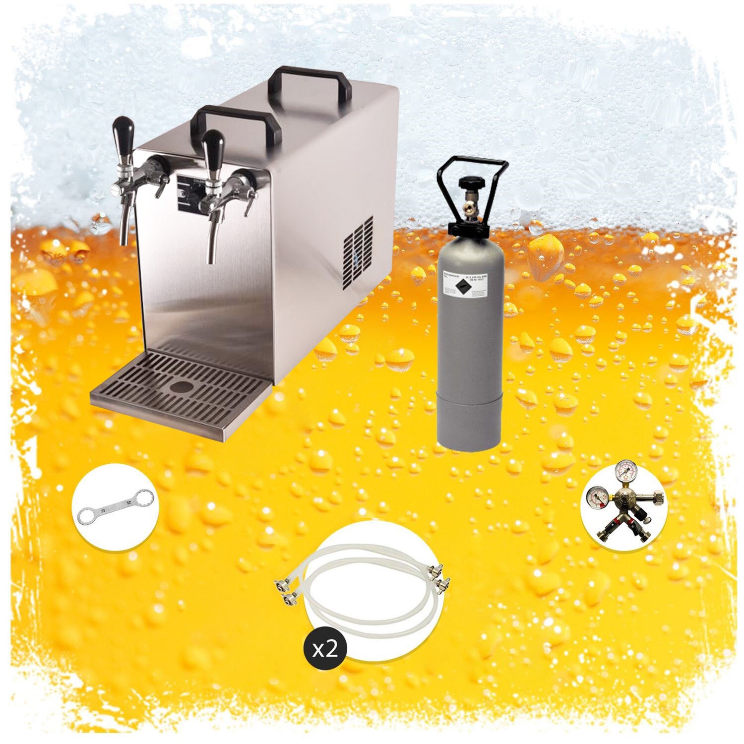 Untertheken Komplett Set - Zapfanlage, Bierzapfanlage STREAM 50 Bierkoffer, Durchlaufkühler 2-leitig Trockenkühler, bis zu 55 Liter/h - BLACK EDITION, Zapfkopf:KeyKeg,Zapfkopf 2:KeyKeg