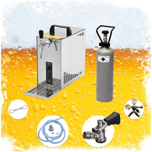 Komplett Set - Zapfanlage, Bierzapfanlage, Bierkoffer, Durchlaufkühler PYGMY 25 1-leitig Trockenkühler, 35 Liter/h, Zapfkopf:Kombi 