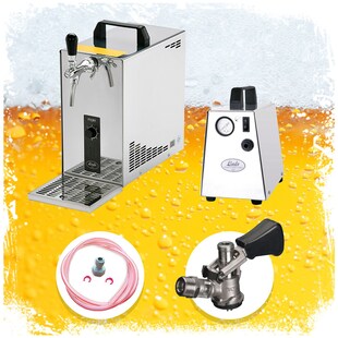 Komplett Set - Zapfanlage, Bierkoffer, Durchlaufkühler, Bierzapfanlage PYGMY 25 1-leitig Trockenkühler, 35 Liter/h, Zapfkopf:Kombi 