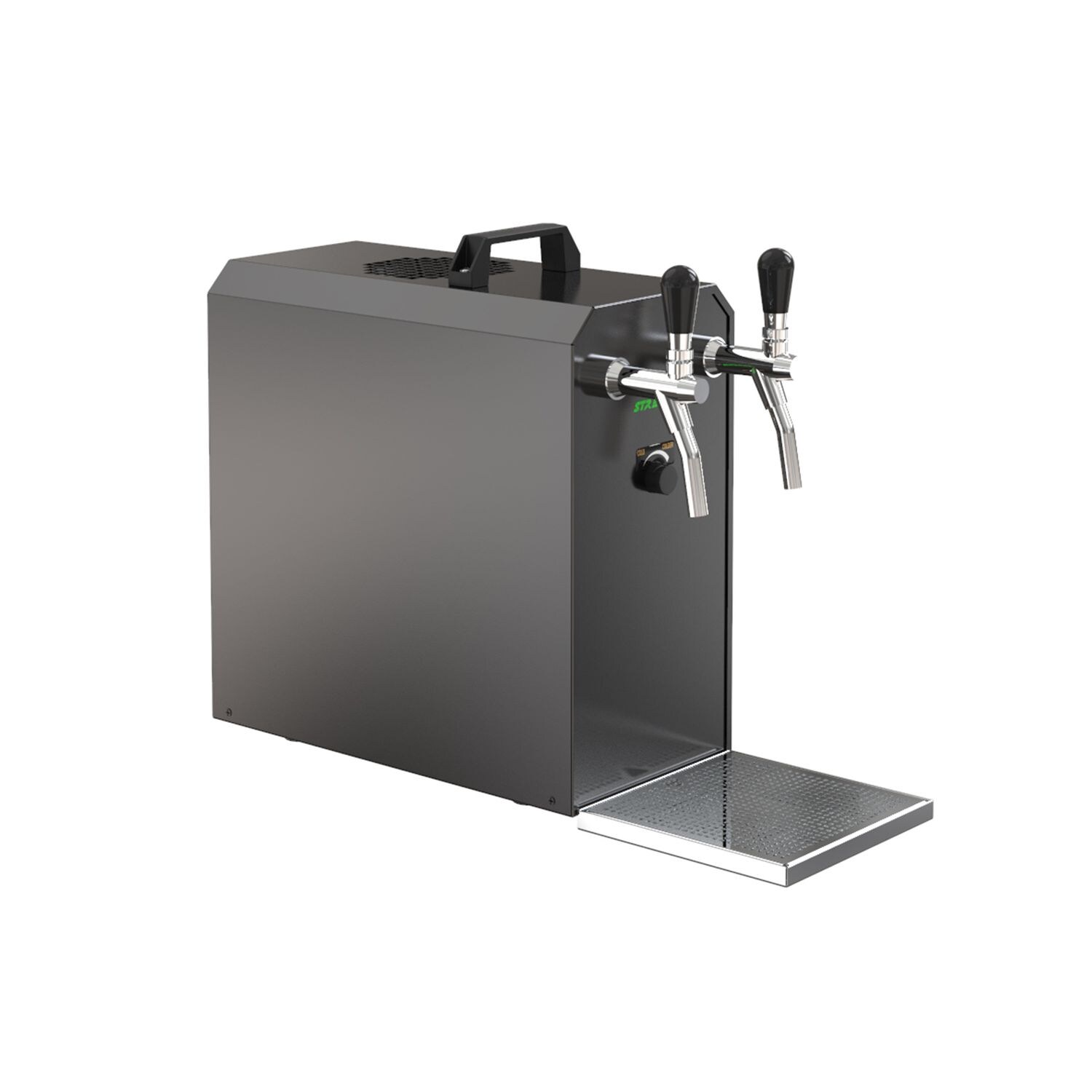 Untertheken Komplett Set - Zapfanlage STREAM 50K mit Luftpumpe Bierkoffer, Bierzapfanlage, Durchlaufkühler 2-leitig Trockenkühler, bis zu 55 Liter/h - BLACK EDITION, Zapfkopf:Köpi,Zapfkopf 2:KeyKeg