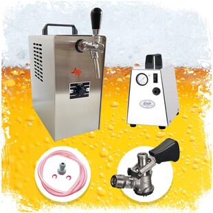 Komplett Set - Zapfanlage JET 30 Bierkoffer, Bierzapfanlage, Durchlaufkühler 1-leitig Trockenkühler, bis zu 35 Liter/h, Zapfkopf:Korb 