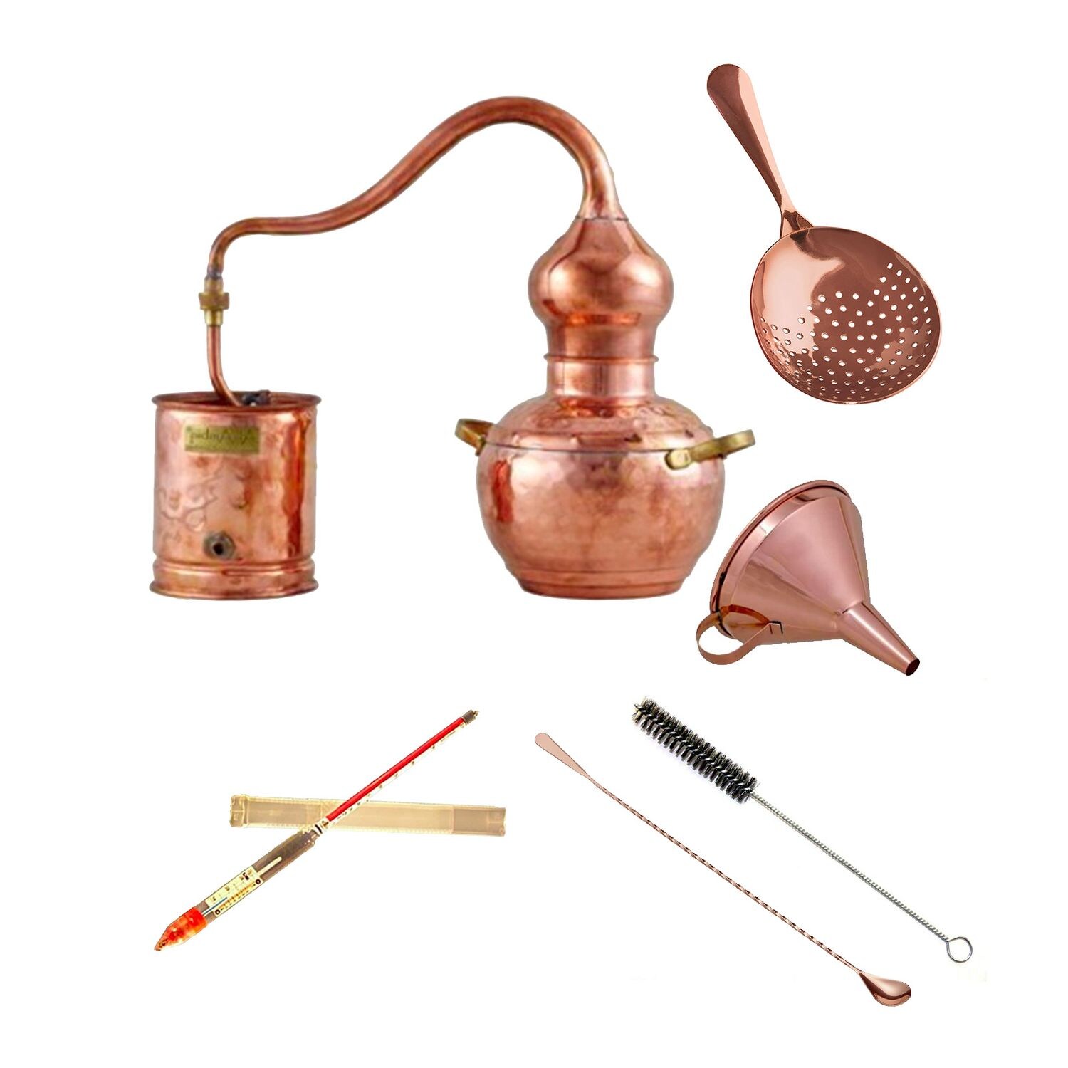 Destille Komplettset - Destille alembic premium 2 Liter Kupfer mit Sieb und Barlöffel