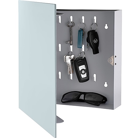 Schlüsselkasten mit Glasmagnettafel, 33 x 33 x 6,8 cm inkl. 6 Magneten 