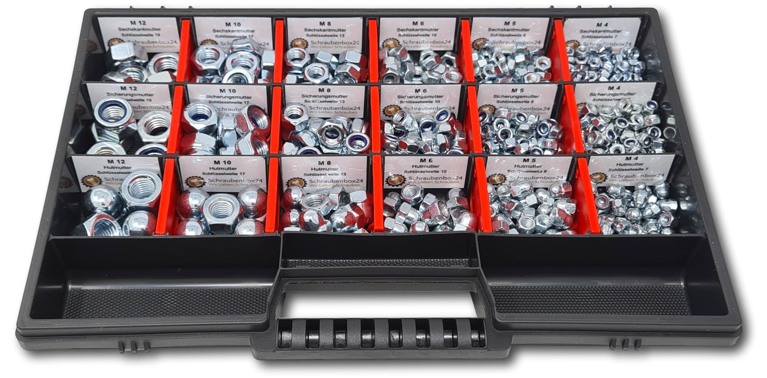 Muttern Sortiment M4-M5-M6-M8-M10-M12 554 tlg. Schraubenbox 