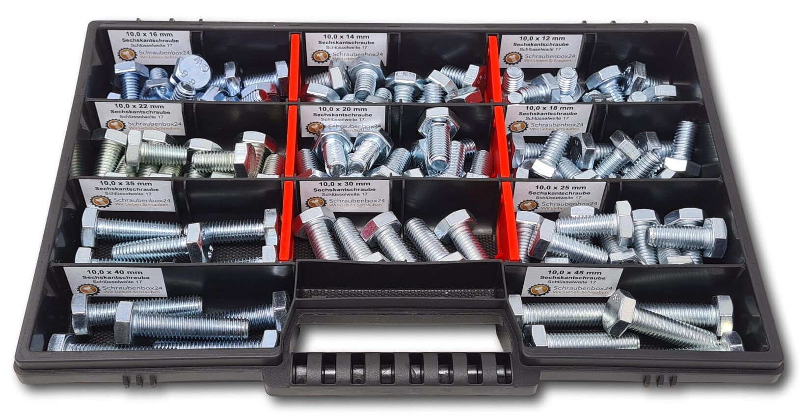 Sechskantschrauben Sortiment M10 // 12mm-45mm 90 tlg. Schraubenbox DIN 933 Vollgewindeschrauben Maschinenschrauben Gewindeschrauben Sechskantschrauben