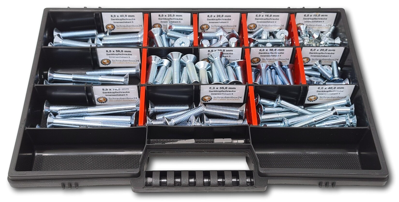 Senkkopfschrauben Sortiment M6-M8 // 10mm-70mm 160 tlg. Schraubenbox DIN 7991/ISO 10642 Bolzen Vollgewindeschrauben Maschinenschrauben Gewindeschrauben Senkkopfschrauben