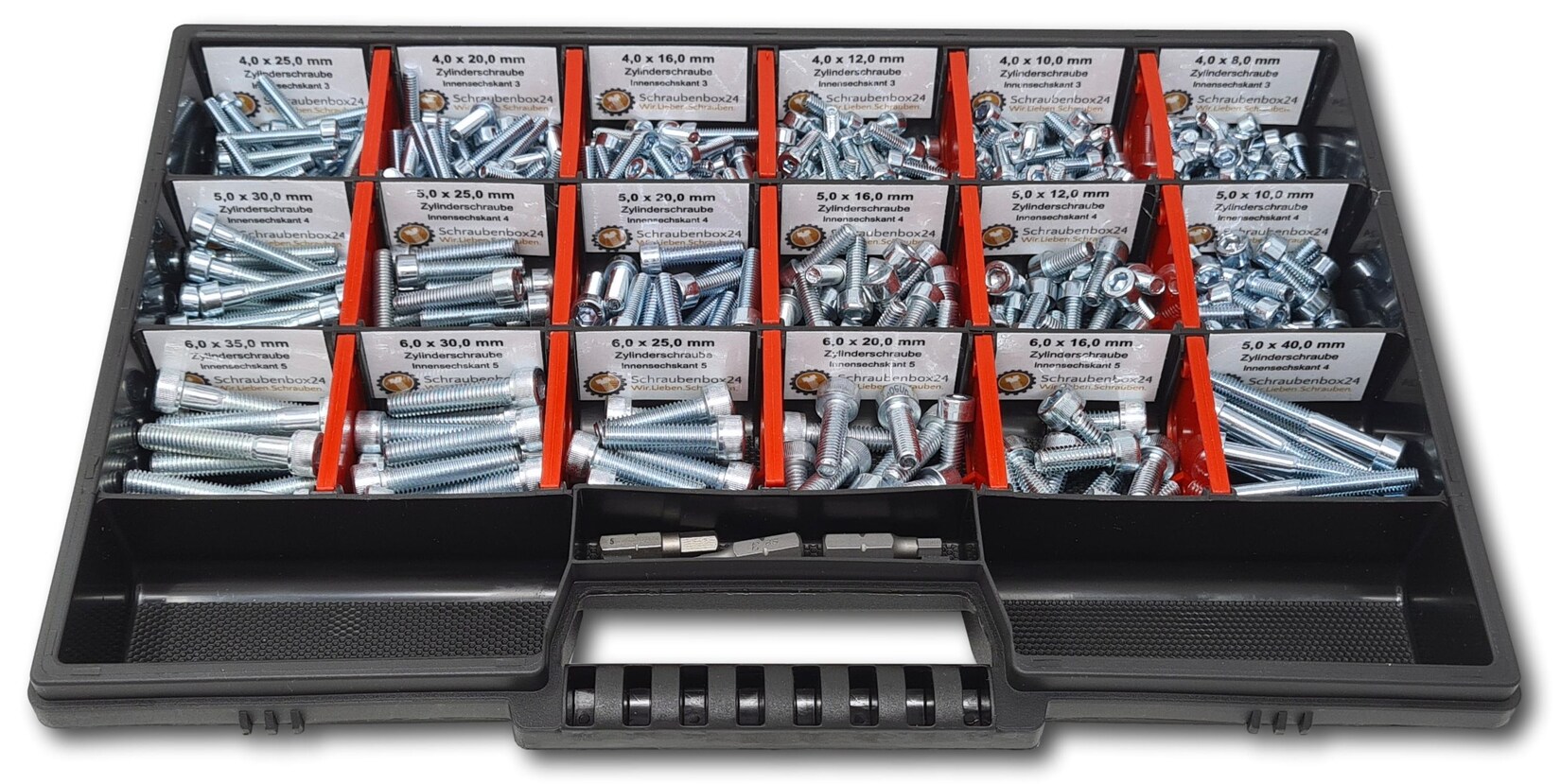 Zylinderkopfschrauben Sortiment M4-M5-M6 // 8mm-40mm 375 tlg. Schraubenbox DIN 912/ISO4762 Bolzen Maschinenschrauben Zylinderkopfschrauben