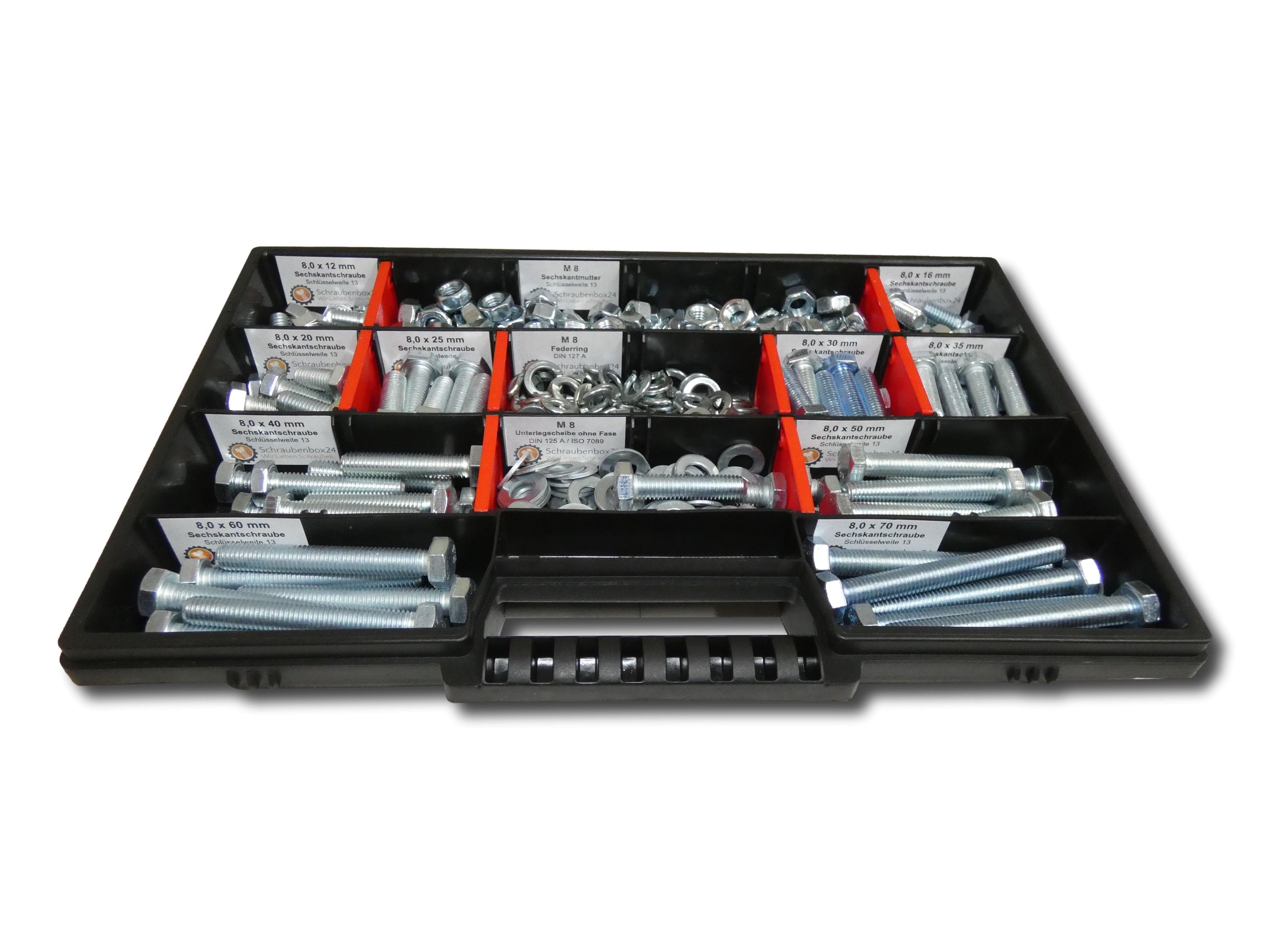 200 tlg Sechskantschrauben Sortiment mit Muttern Unterlegscheiben Federringen M10 // 12mm-70mm Schrauben Set 