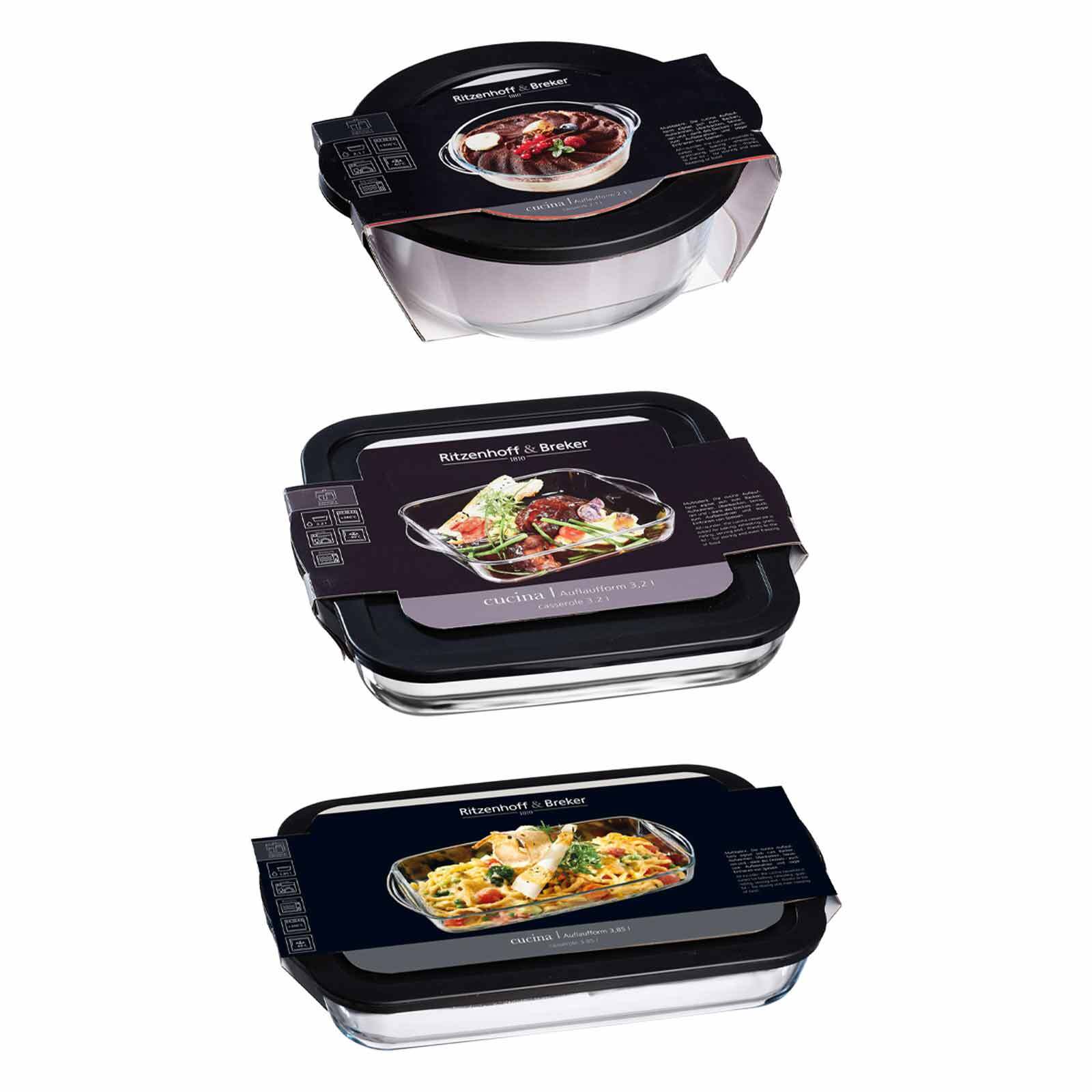 Ritzenhoff & Breker Auflaufformen mit Frischhaltedeckel Cucina 3er Set 