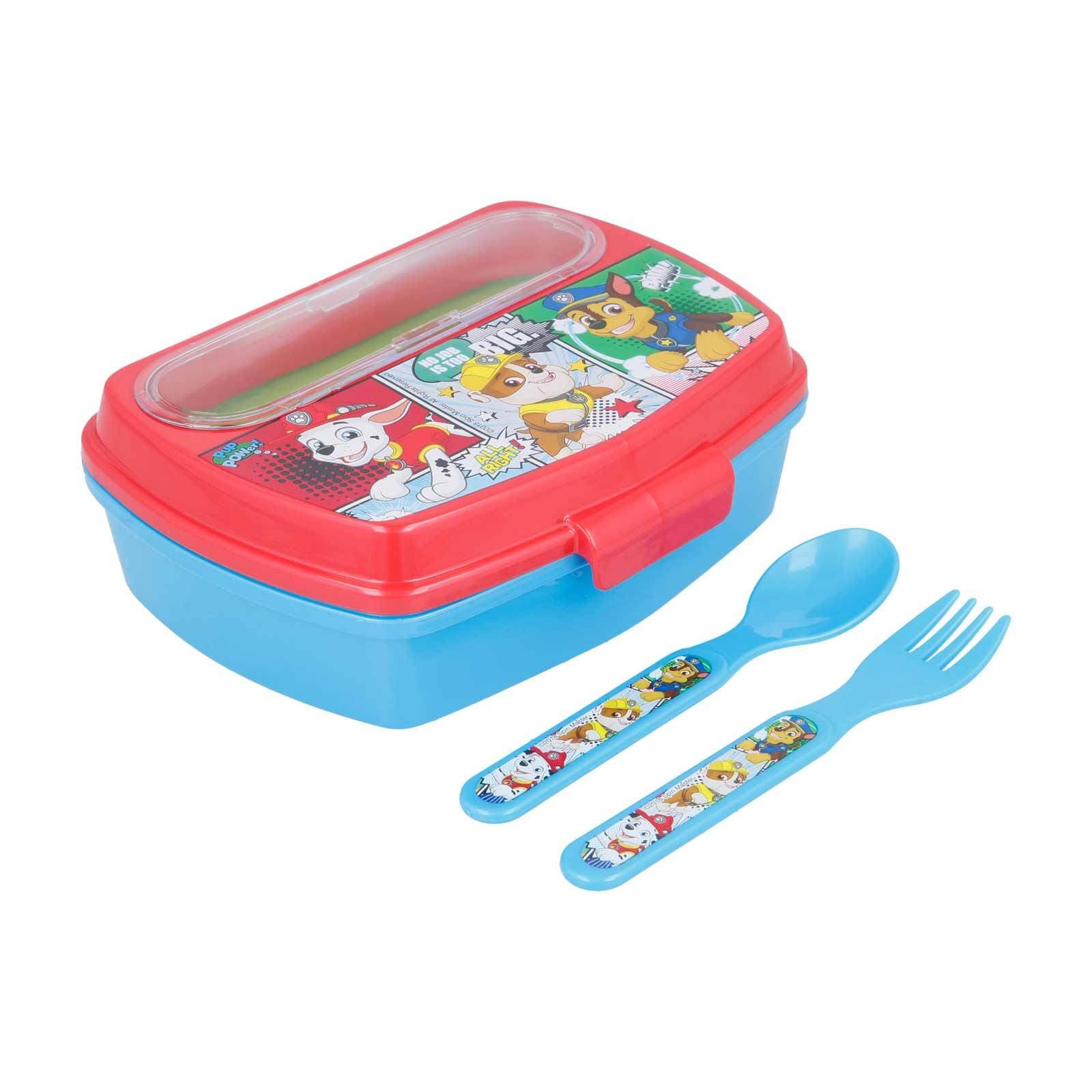 Stor Lunchbox mit Gabel und L&ouml;ffel Paw Patrol Comic 17 x 14 cm 