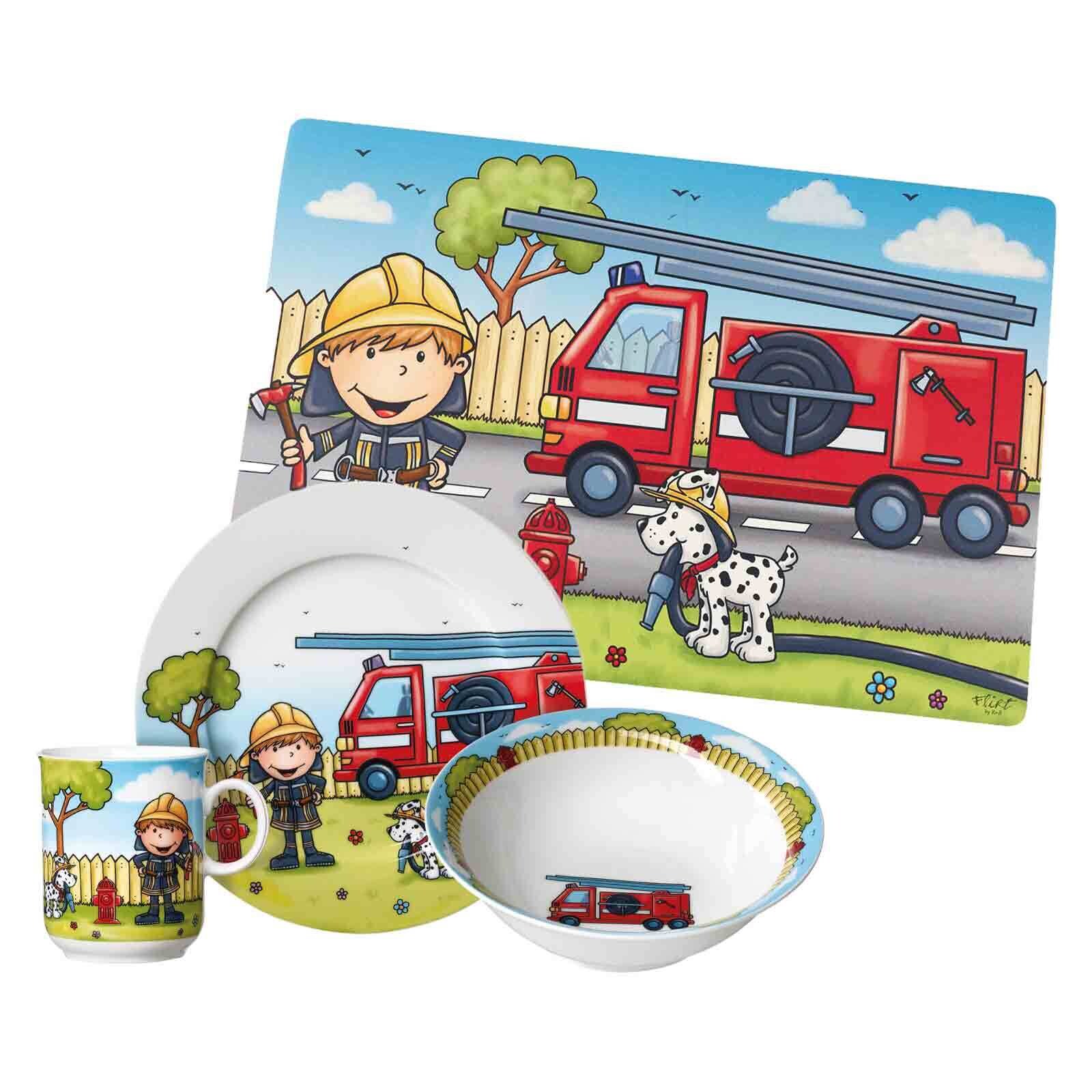 Kindergeschirr mit Platzset Feuerwehrmann Bernie