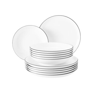 Seltmann Weiden Tafelservice rund Lido Black Line 12er Set 