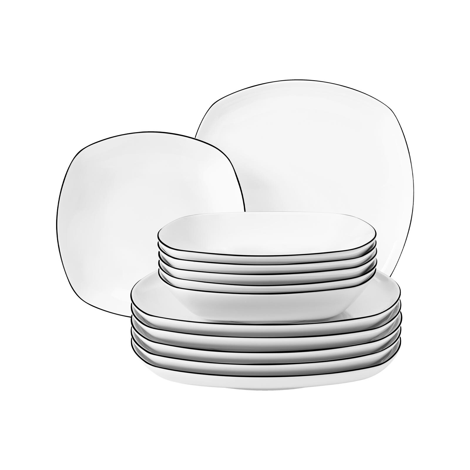 Seltmann Weiden Tafelservice eckig Lido Black Line 12er Set 