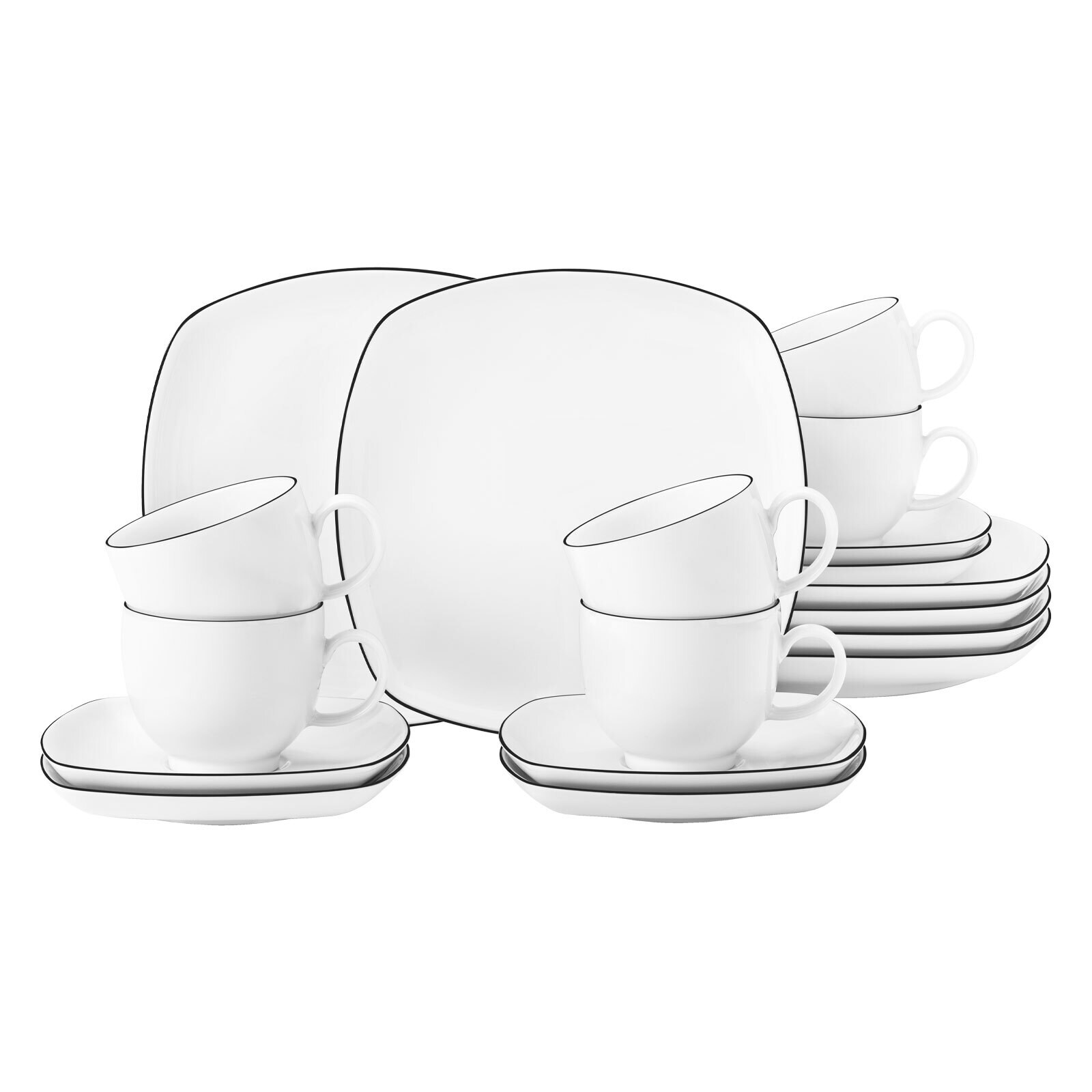 Seltmann Weiden Kaffeeservice eckig Lido Black Line 18-tlg.