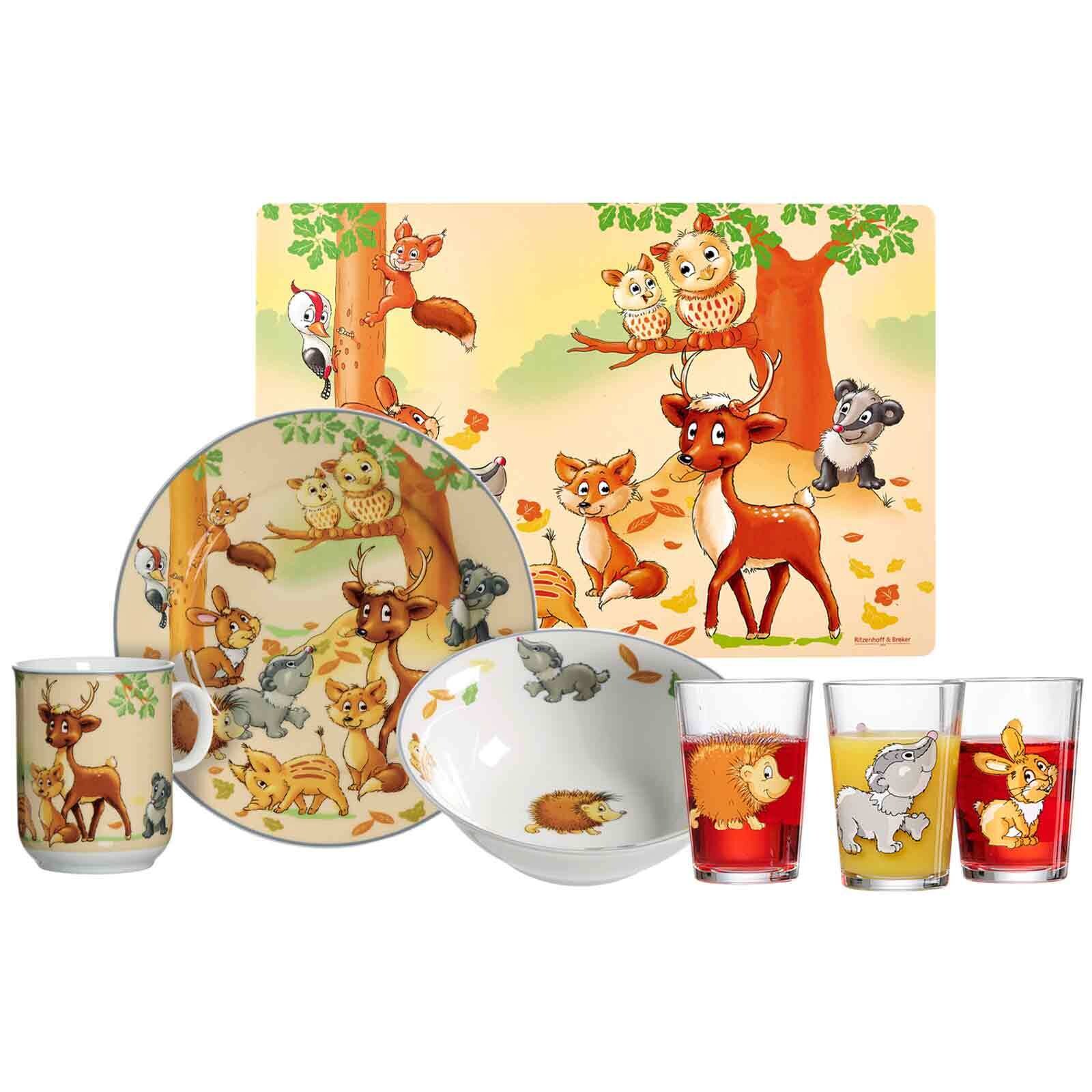 Geschirr-Set mit Kinderbecher Waldtiere 7er Set
