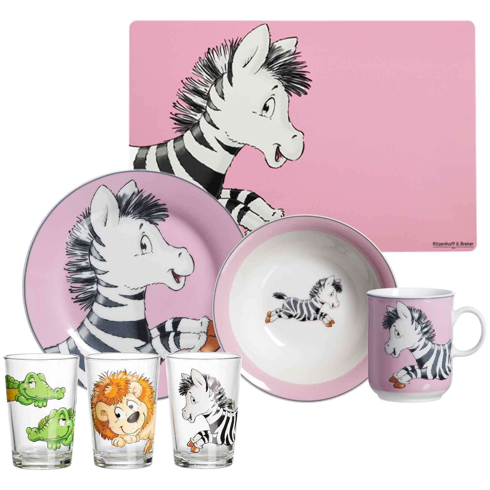 Ritzenhoff & Breker Geschirr-Set mit Kinderbecher Happy Zoo Zebra 7er Set 