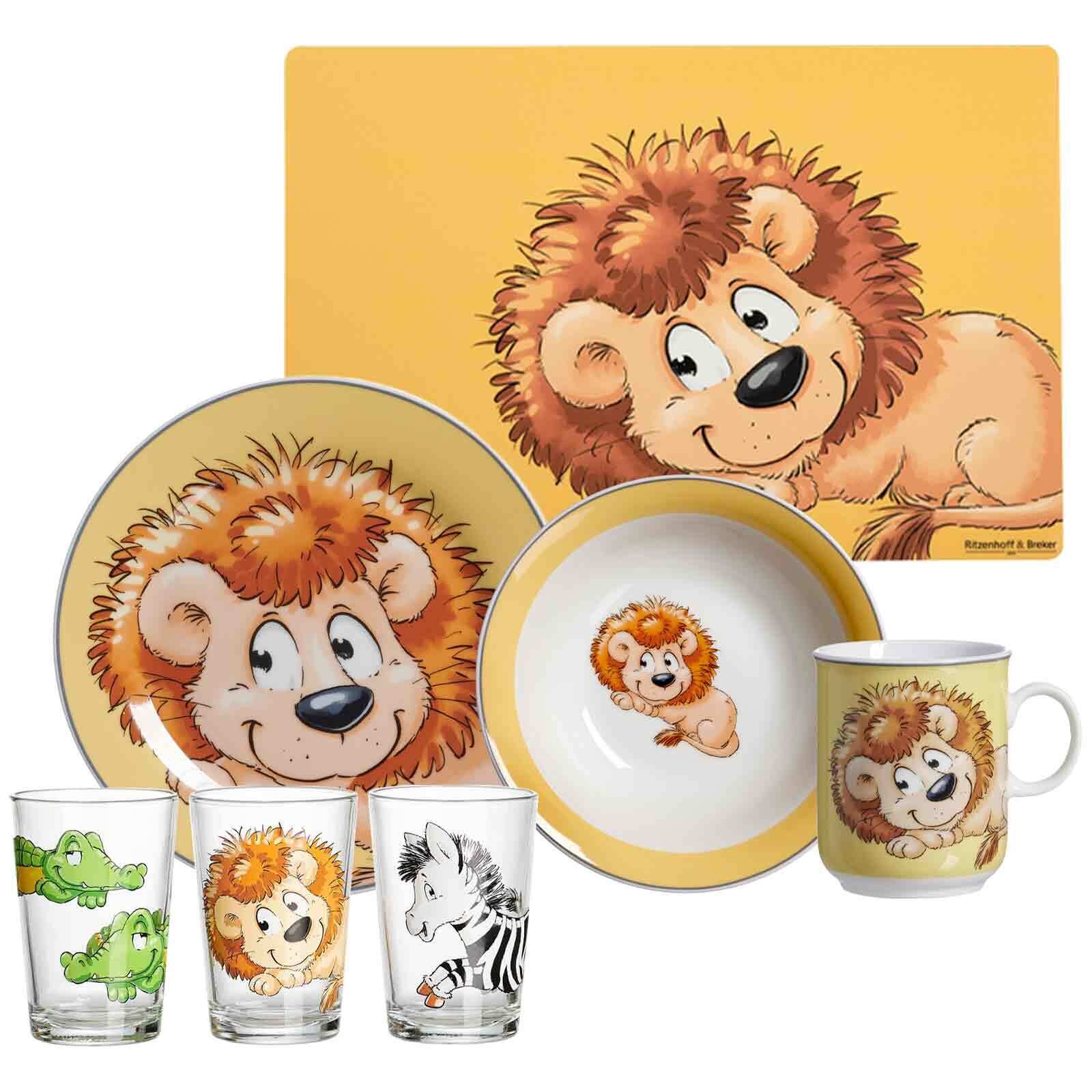 Geschirr-Set mit Kinderbecher Happy Zoo Löwe 7er Set